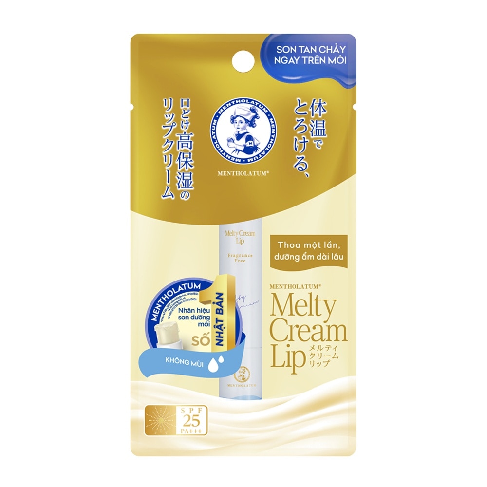 Son Dưỡng Môi Mentholatum Melty Cream Lip Fragrance Free SPF25 PA++++ 2.4g