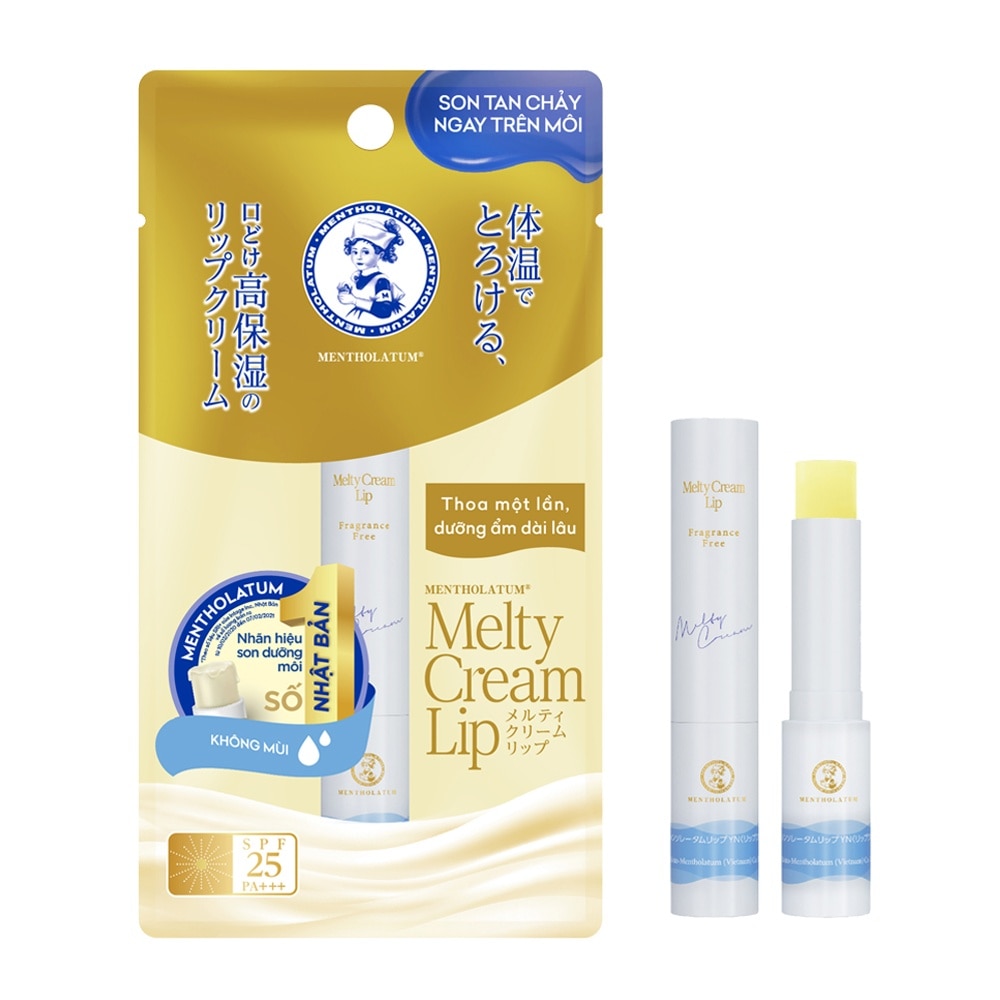 Son Dưỡng Môi Mentholatum Melty Cream Lip Fragrance Free SPF25 PA++++ 2.4g