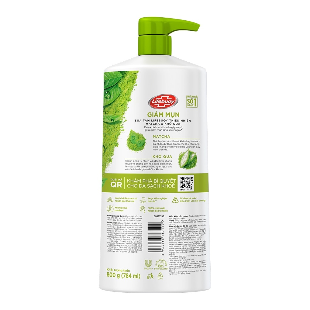 Sữa Tắm Lifebuoy Matcha & Khổ Qua Detox Da Khỏi Vi Khuẩn Gây Mụn 800g