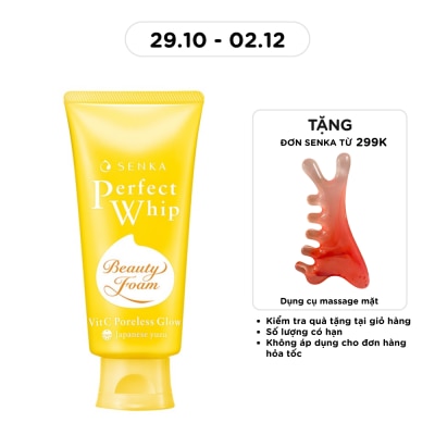 SENKA Sữa Rửa Mặt Senka Perfect Whip Vit C Poreless Glow Dưỡng Sáng Mờ Thâm 100g image