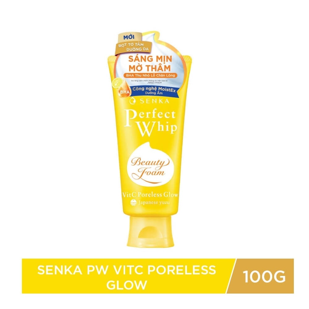 Sữa Rửa Mặt Senka Perfect Whip Vit C Poreless Glow Dưỡng Sáng Mờ Thâm 100g