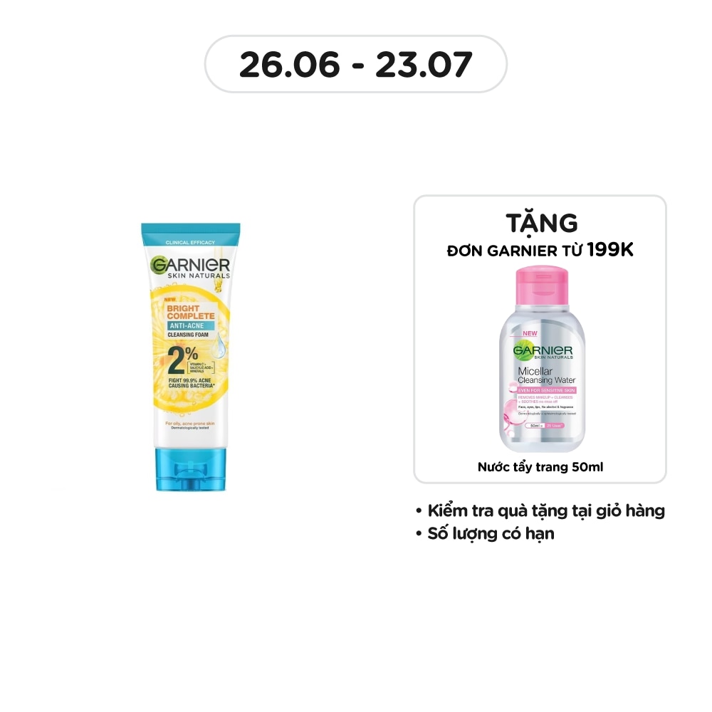 Sữa Rữa Mặt Ngừa Mụn Garnier Skin Naturals Bright Complete Anti-Acne Cleansing Foam 100ml