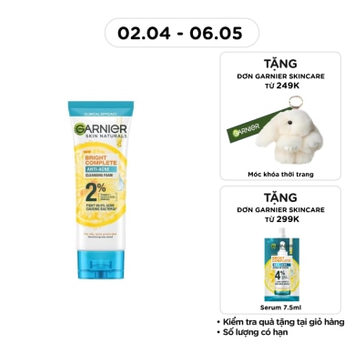 GARNIER - Sữa Rửa Mặt Ngừa Mụn Garnier Skin Naturals Bright Complete Anti-Acne Cleansing Foam 100ml