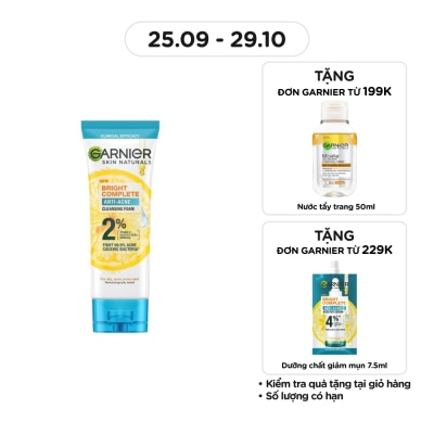 GARNIER Sữa Rữa Mặt Ngừa Mụn Garnier Skin Naturals Bright Complete Anti-Acne Cleansing Foam 100ml