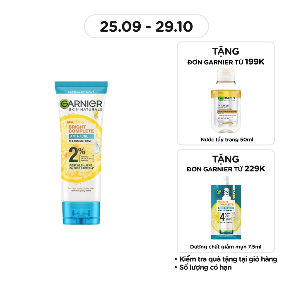 Sữa Rữa Mặt Ngừa Mụn Garnier Skin Naturals Bright Complete Anti-Acne Cleansing Foam 100ml