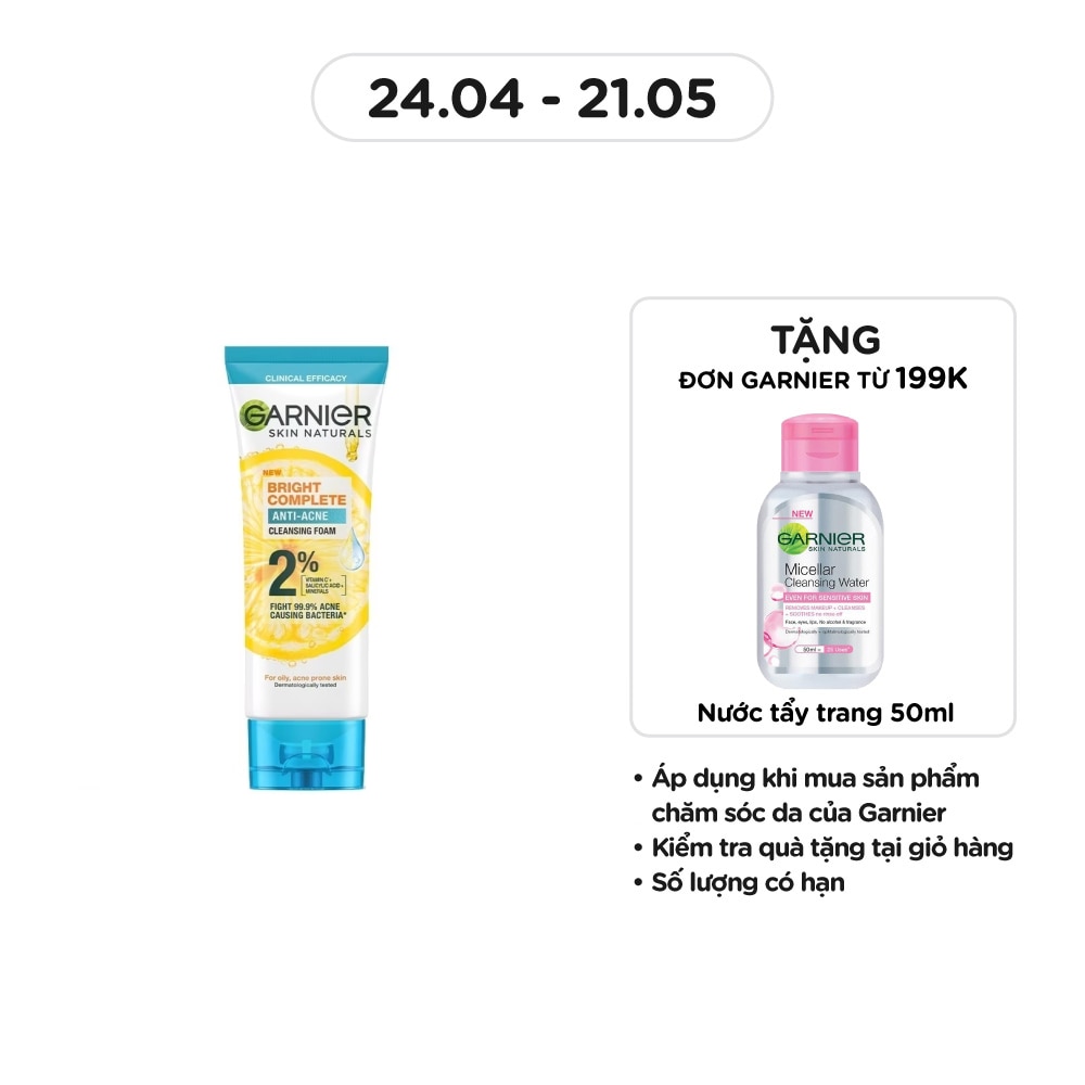 Sữa Rữa Mặt Ngừa Mụn Garnier Skin Naturals Bright Complete Anti-Acne Cleansing Foam 100ml