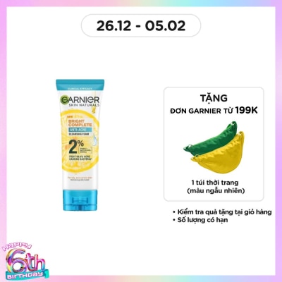 GARNIER Sữa Rữa Mặt Ngừa Mụn Garnier Skin Naturals Bright Complete Anti-Acne Cleansing Foam 100ml