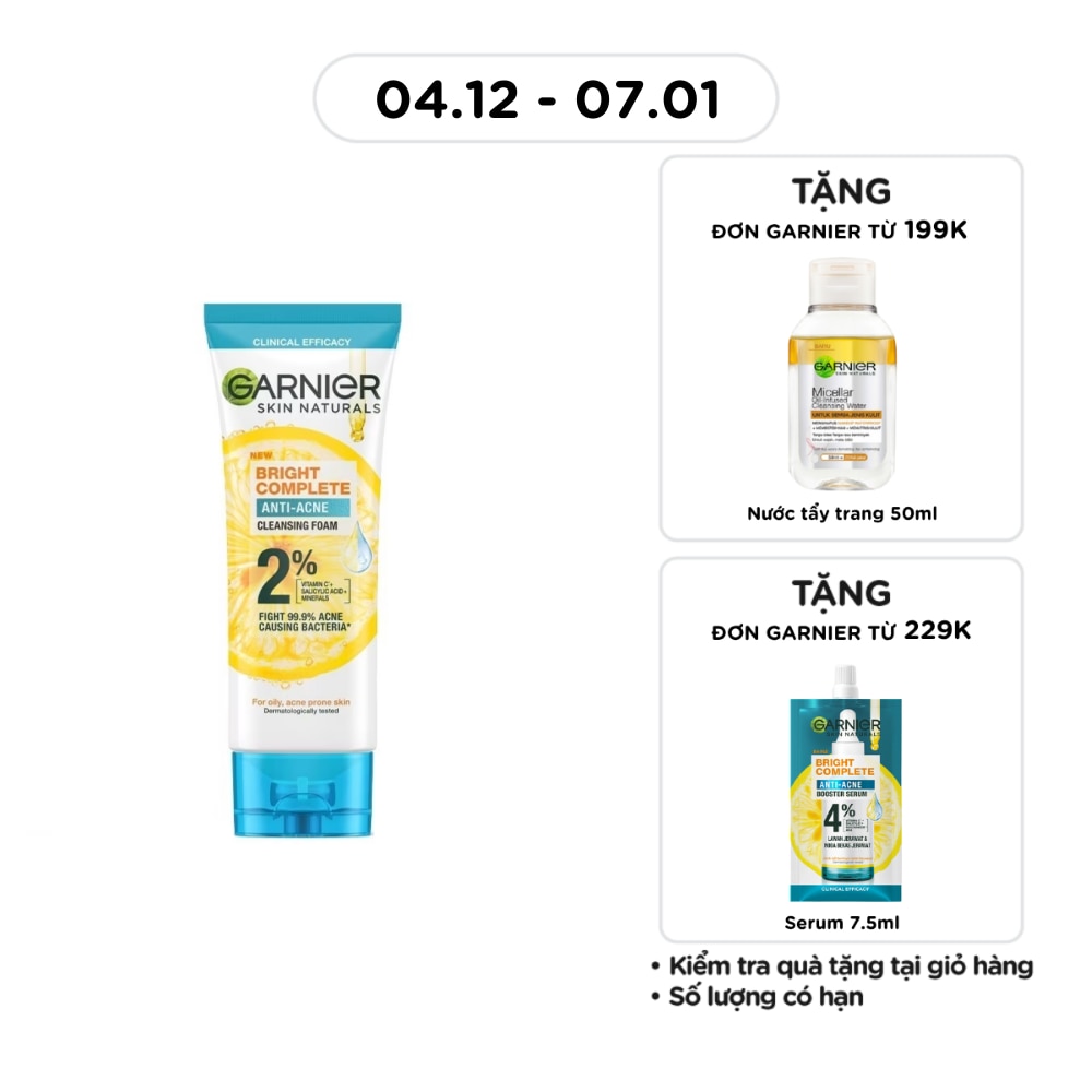 Sữa Rữa Mặt Ngừa Mụn Garnier Skin Naturals Bright Complete Anti-Acne Cleansing Foam 100ml