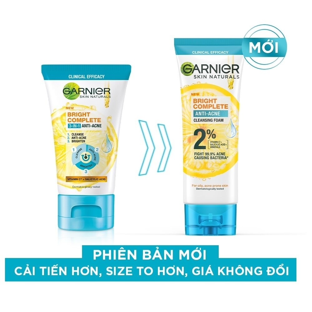 Sữa Rữa Mặt Ngừa Mụn Garnier Skin Naturals Bright Complete Anti-Acne Cleansing Foam 100ml