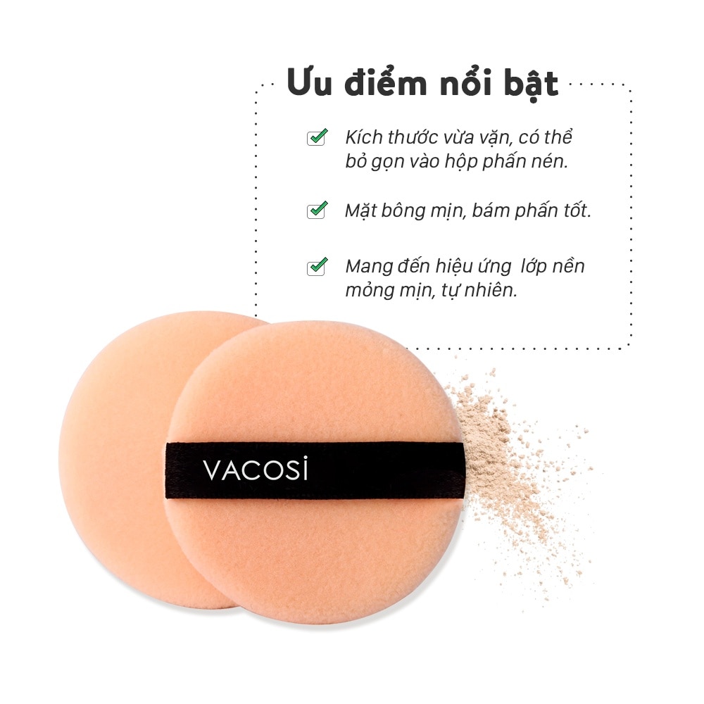Bông Phấn Khô Vacosi Tròn Nhỏ BP01 (Bịch 2 Cái)