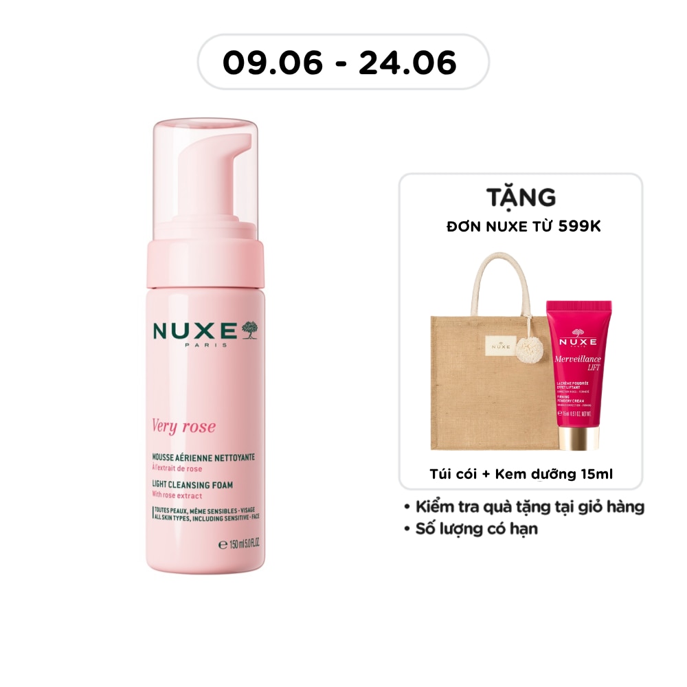 Sữa Rửa Mặt Nuxe Tạo Bọt Chiết Xuất Hoa Hồng Very Rose Light Cleansing Foam 150ml
