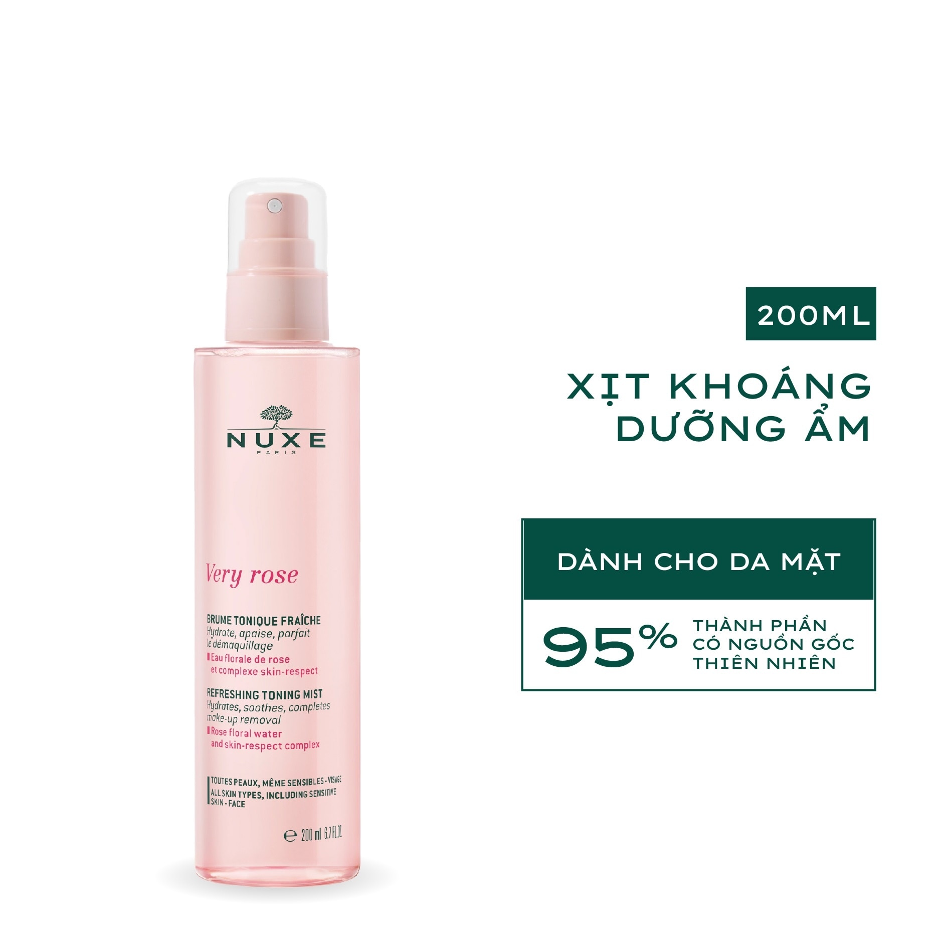 Xịt Khoáng Nuxe Dưỡng Ẩm Chiết Xuất Hoa Hồng Very Rose Refreshing Toning Mist 200ml
