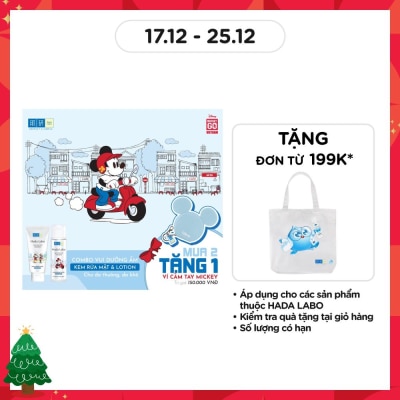 HADA LABO Combo Hadalabo Mickey Dưỡng Ẩm Cho Da Thường, Da Khô (Kem Rửa Mặt 80g+ Lotion 170ml+ Tặng Ví Mickey)