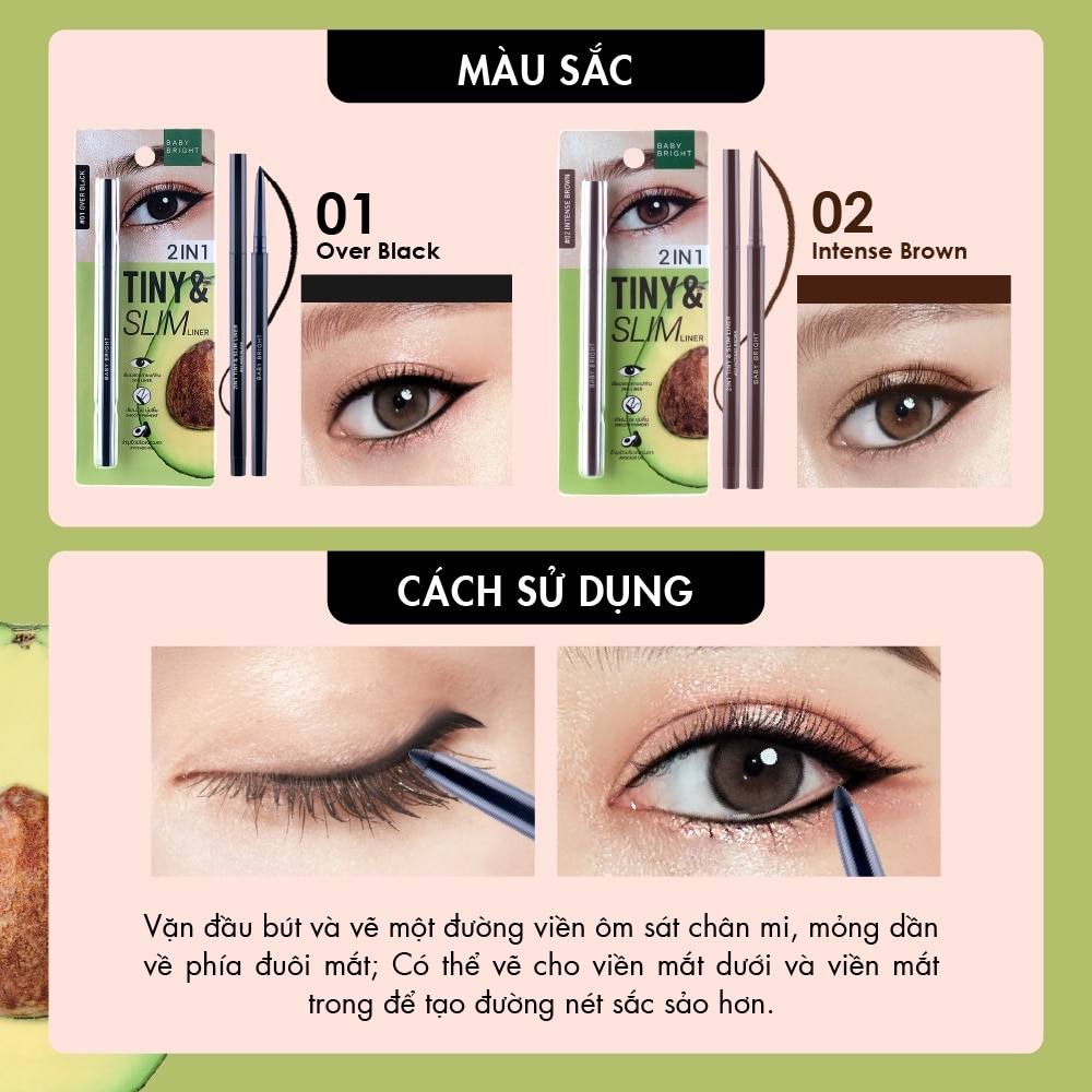 Chì Kẻ Mắt Baby Bright 2 In 1 Tiny & Slim Liner 0.1g .#01 Over Black