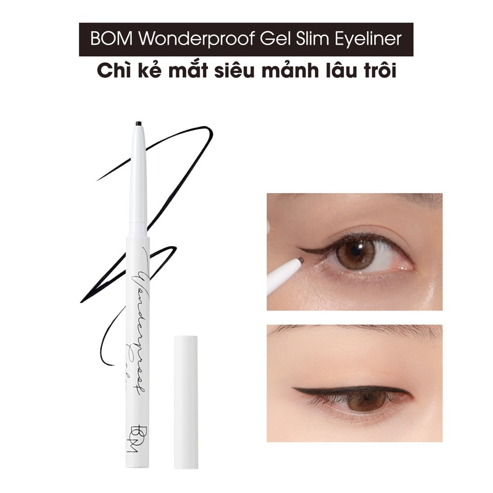 Chì Kẻ Mắt BOM Siêu Mảnh Lâu Trôi Wonderproof Gel Slim 0.1g .#01 Midnight Black Màu Đen Sống Động