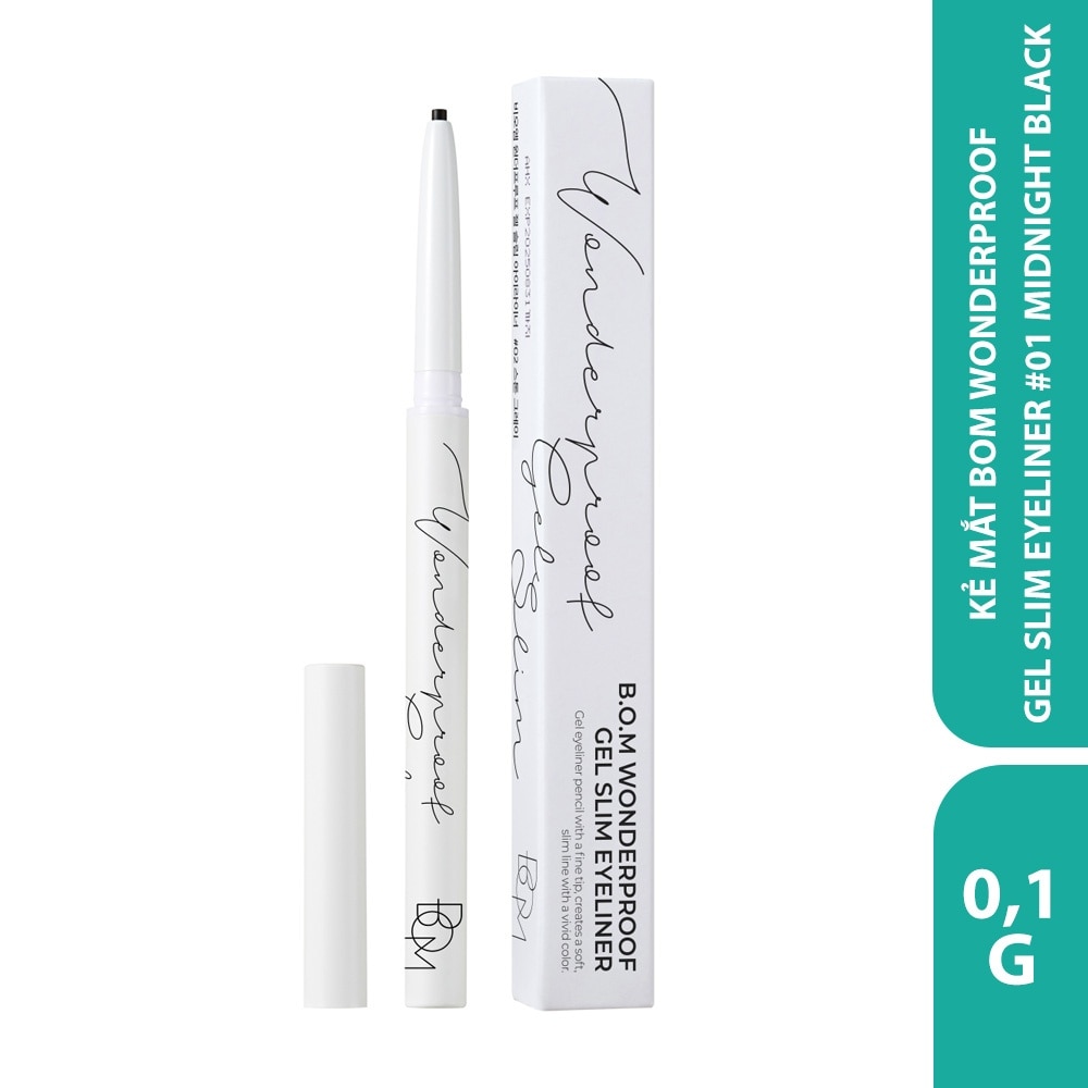 Chì Kẻ Mắt BOM Siêu Mảnh Lâu Trôi Wonderproof Gel Slim 0.1g .#01 Midnight Black Màu Đen Sống Động