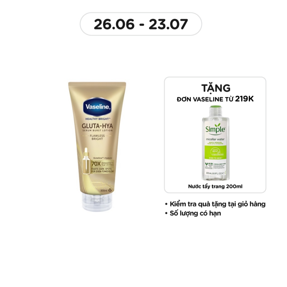 Serum Dưỡng Thể Vaseline Healthy Bright Gluta Hya Burst UV Lotion Flawless Bright 300ml