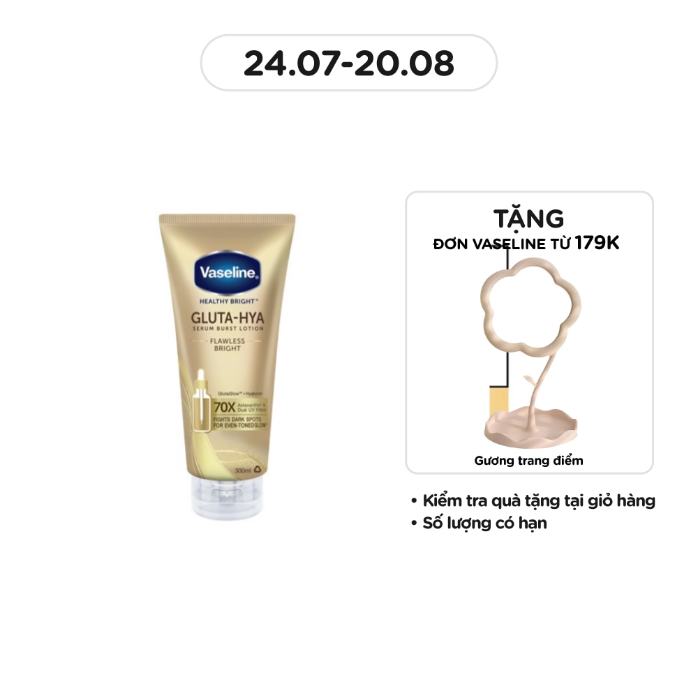 Serum Dưỡng Thể Vaseline Healthy Bright Gluta Hya Burst UV Lotion Flawless Bright 300ml