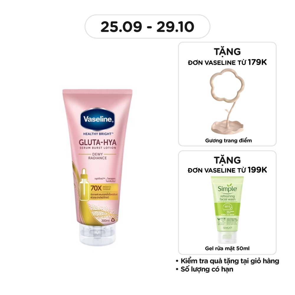 Serum Dưỡng Thể Vaseline Healthy Bright Gluta Hya Burst Lotion Dewy Radiance 300ml