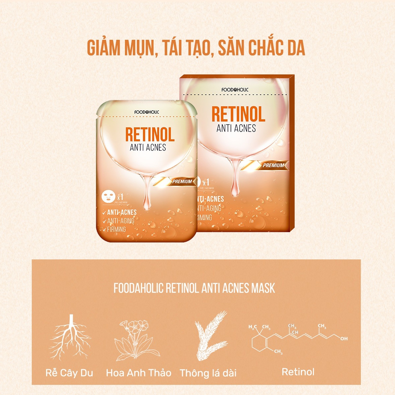 Mặt Nạ Foodaholic Giảm Mụn Kháng Viêm Retinol Anti Acne 23ml