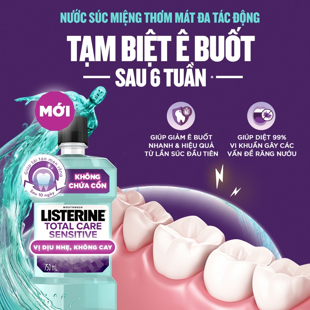 Nước Súc Miệng Cho Răng Nhạy Cảm Listerine Total Care Sensitive 750ml