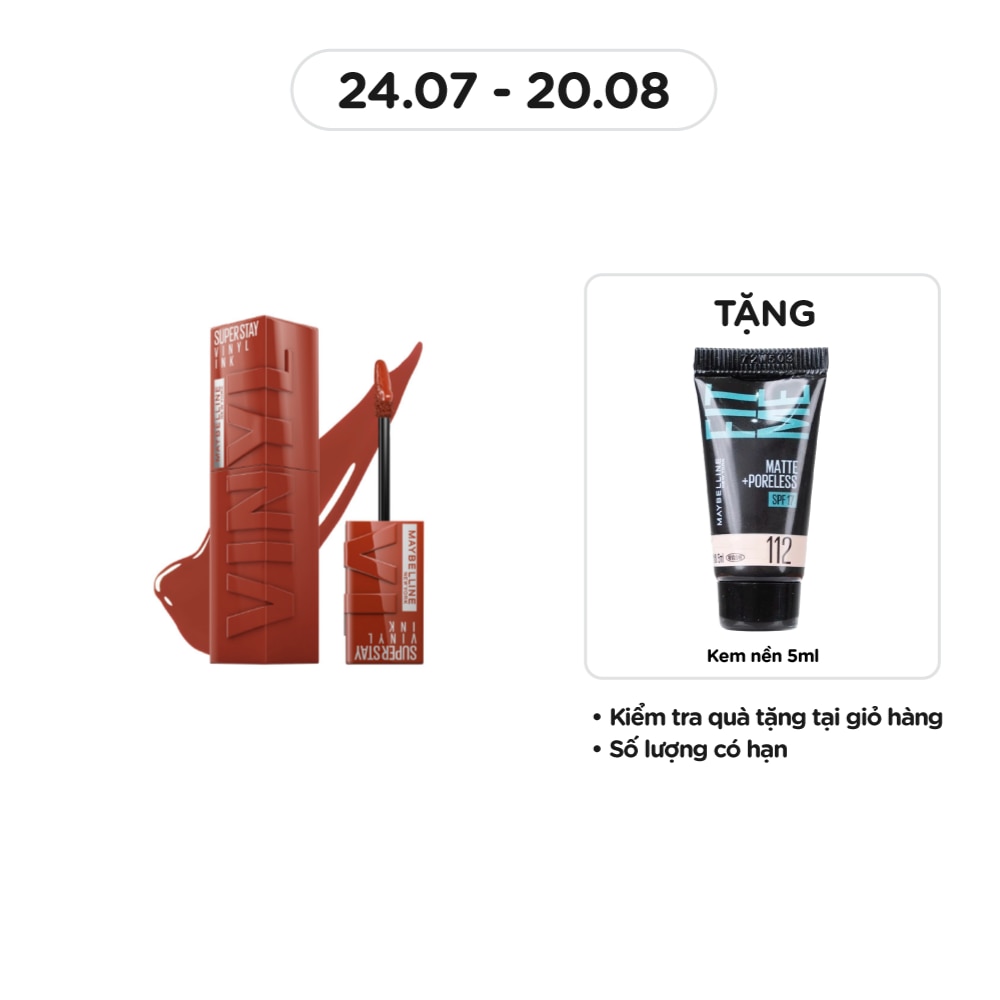 MAYBELLINE NEW YORK Son Kem Bóng Maybelline Super Stay Vinyl Ink 4.2ml .#130 Extra Đỏ Nâu Đất