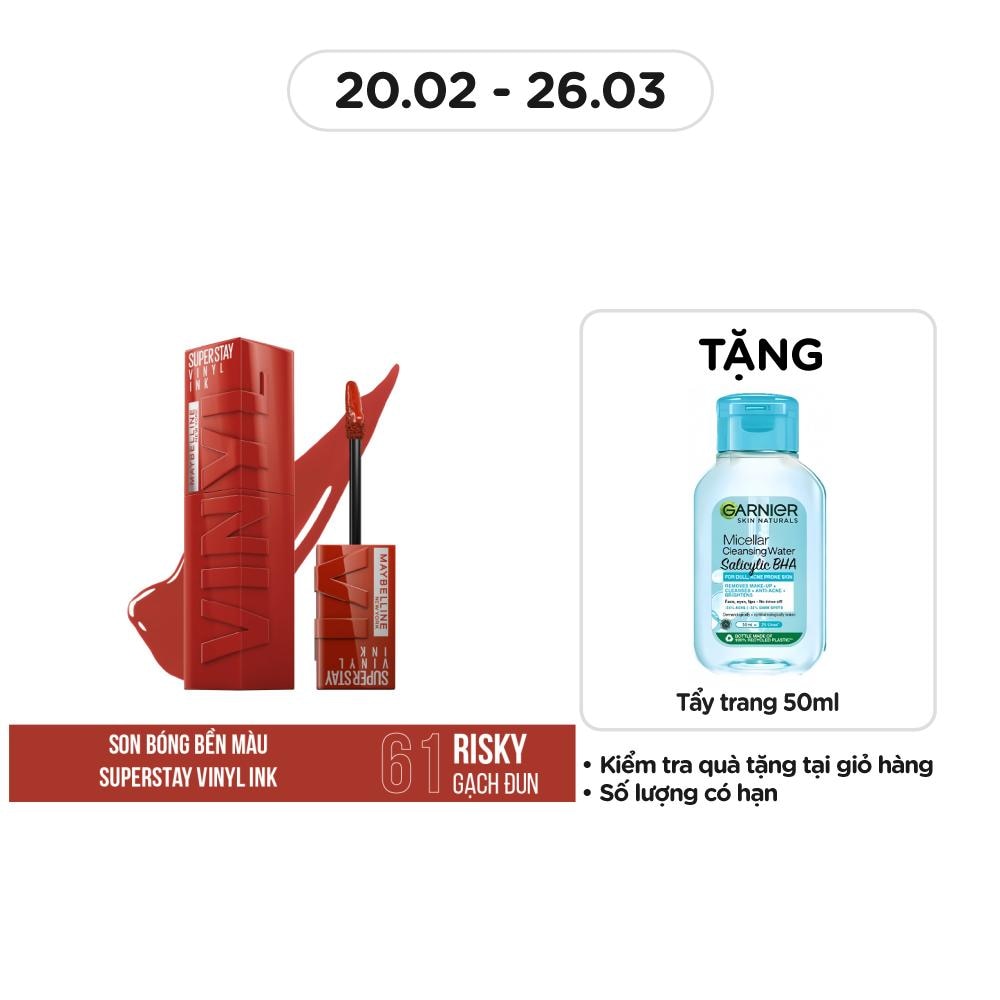 MAYBELLINE NEW YORK Son Kem Bóng Maybelline Super Stay Vinyl Ink 4.2ml .#61 Risky Gạch Đun