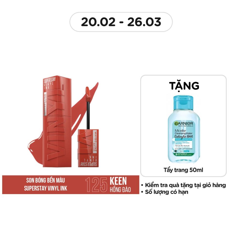 MAYBELLINE NEW YORK Son Kem Bóng Maybelline Super Stay Vinyl Ink 4.2ml .#125 Keen Hồng Đào Đất