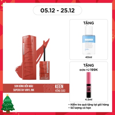 MAYBELLINE NEW YORK Son Kem Bóng Maybelline Super Stay Vinyl Ink 4.2ml .#125 Keen Hồng Đào Đất