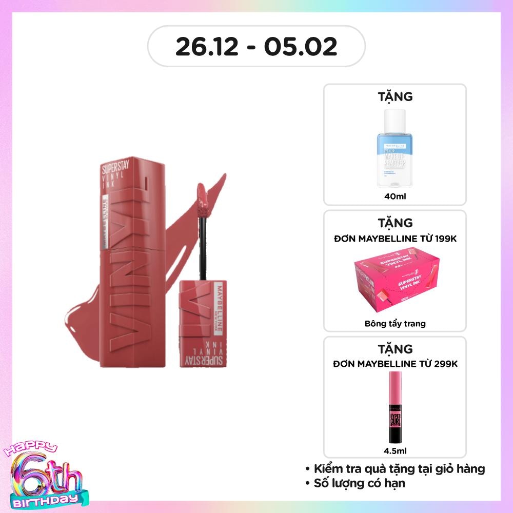 Son Kem Bóng Maybelline Super Stay Vinyl Ink 4.2ml .#115 Peppy Nâu Đào