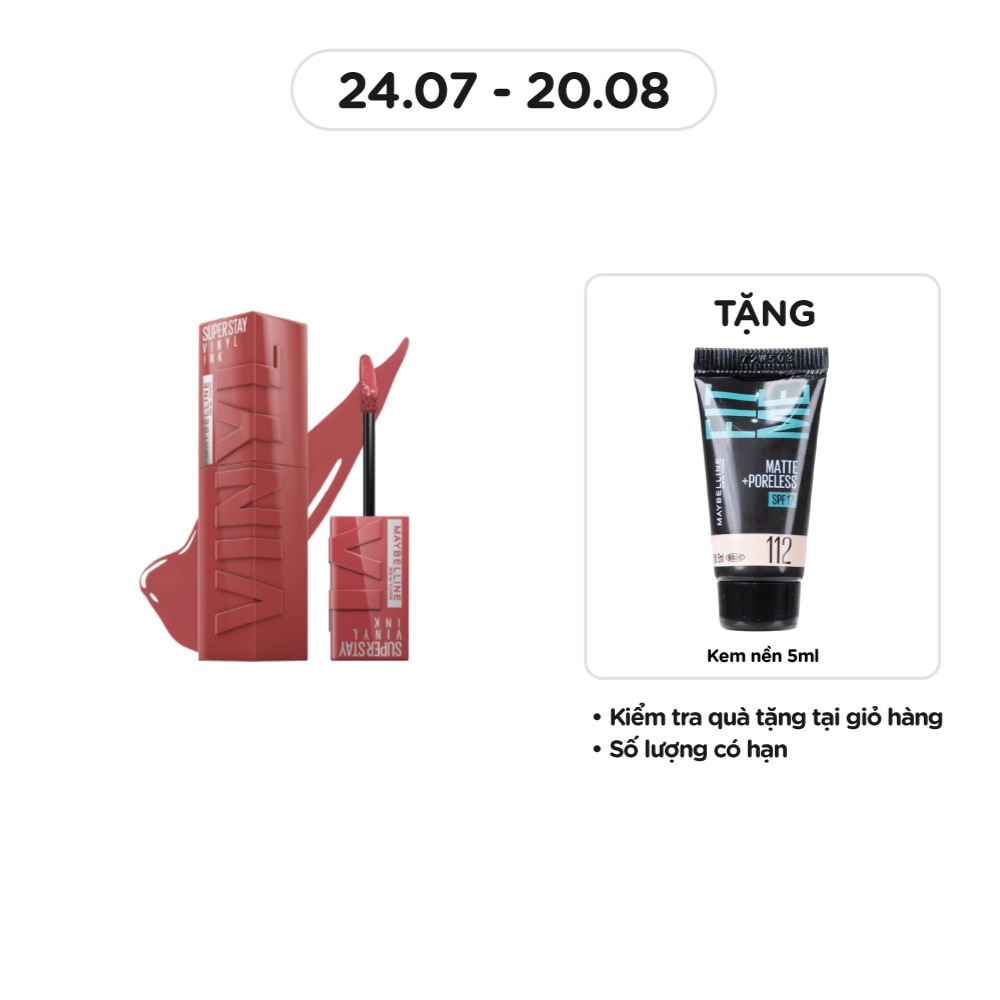 MAYBELLINE NEW YORK Son Kem Bóng Maybelline Super Stay Vinyl Ink 4.2ml .#115 Peppy Nâu Đào