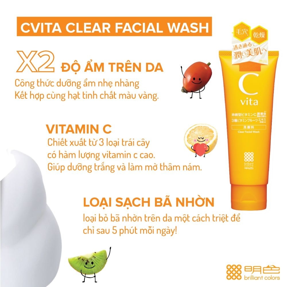 Sữa Rửa Mặt Meishoku C Vita Sáng Da Clear Facial Wash 100g