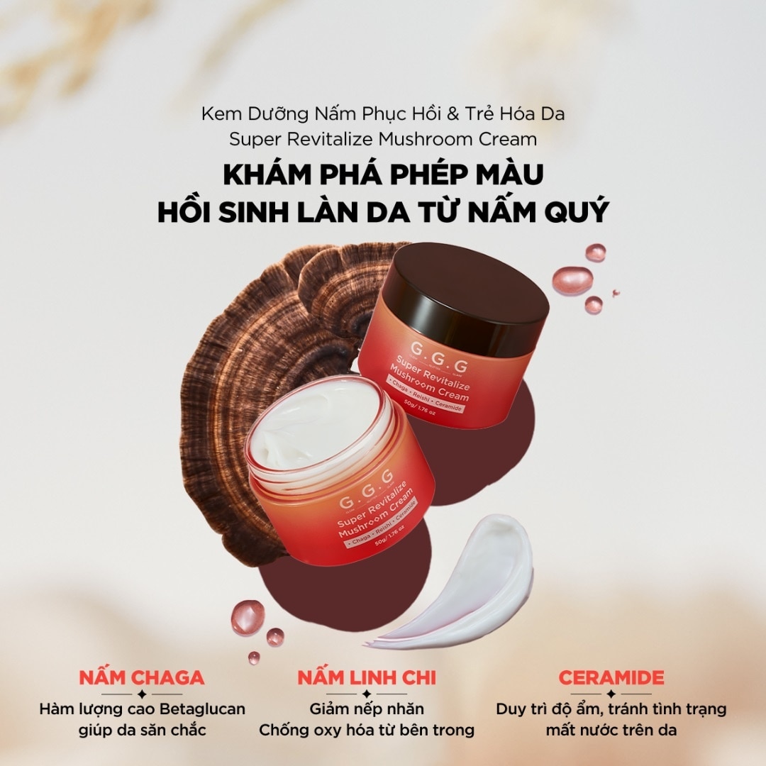 Kem Dưỡng GGG Dịu Da, Phục Hồi, Trẻ Hóa Da Từ Nấm Chaga Và Linh Chi Super Revitalize Mushroom 50g