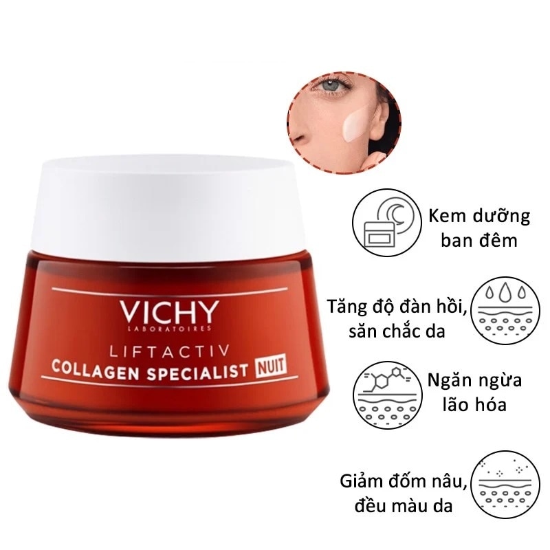 Kem Dưỡng Ban Đêm Vichy Sáng Da, Mờ Thâm Nám Liftactiv Collagen Specialist Night 50ml image