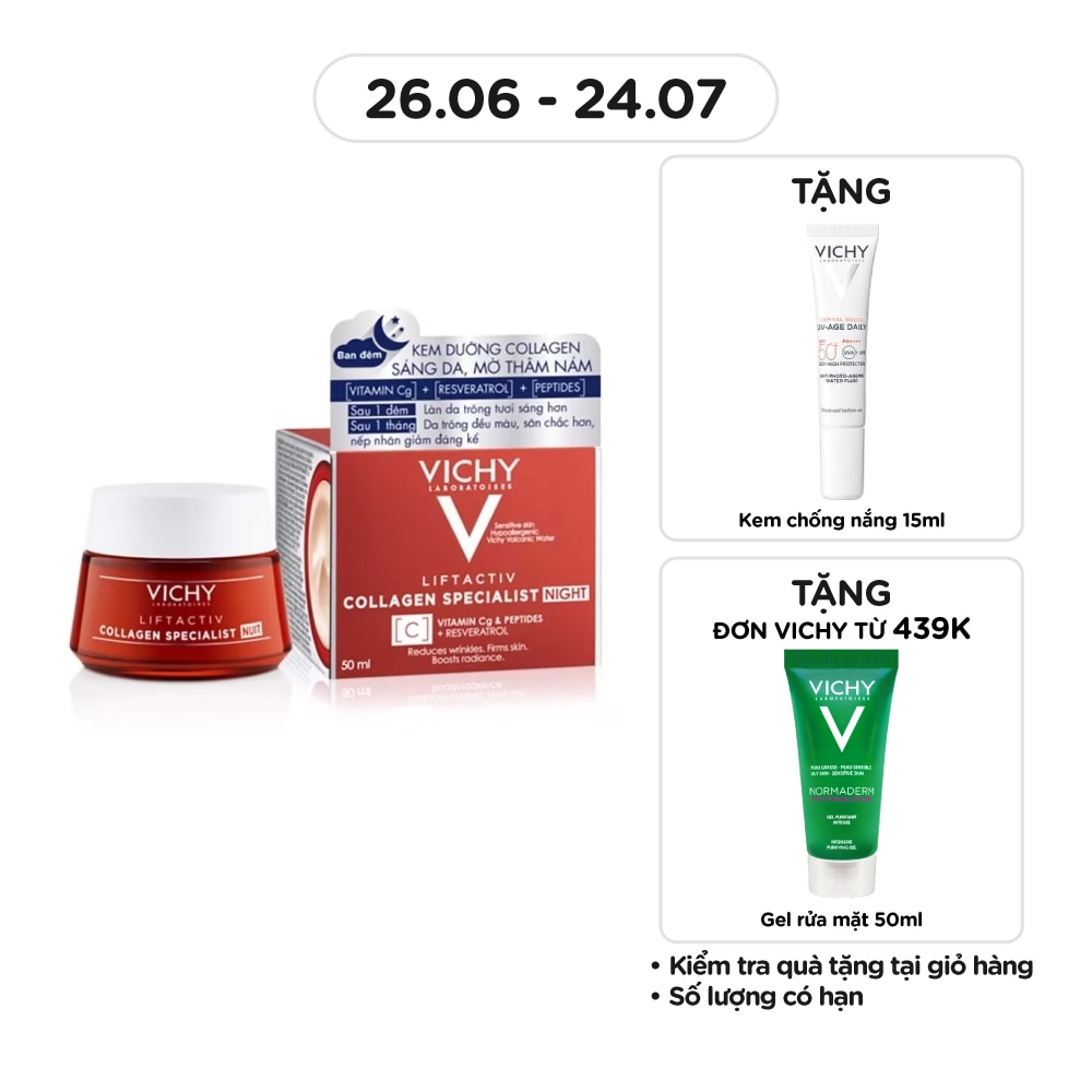 Kem Dưỡng Ban Đêm Vichy Sáng Da, Mờ Thâm Nám Liftactiv Collagen Specialist Night 50ml