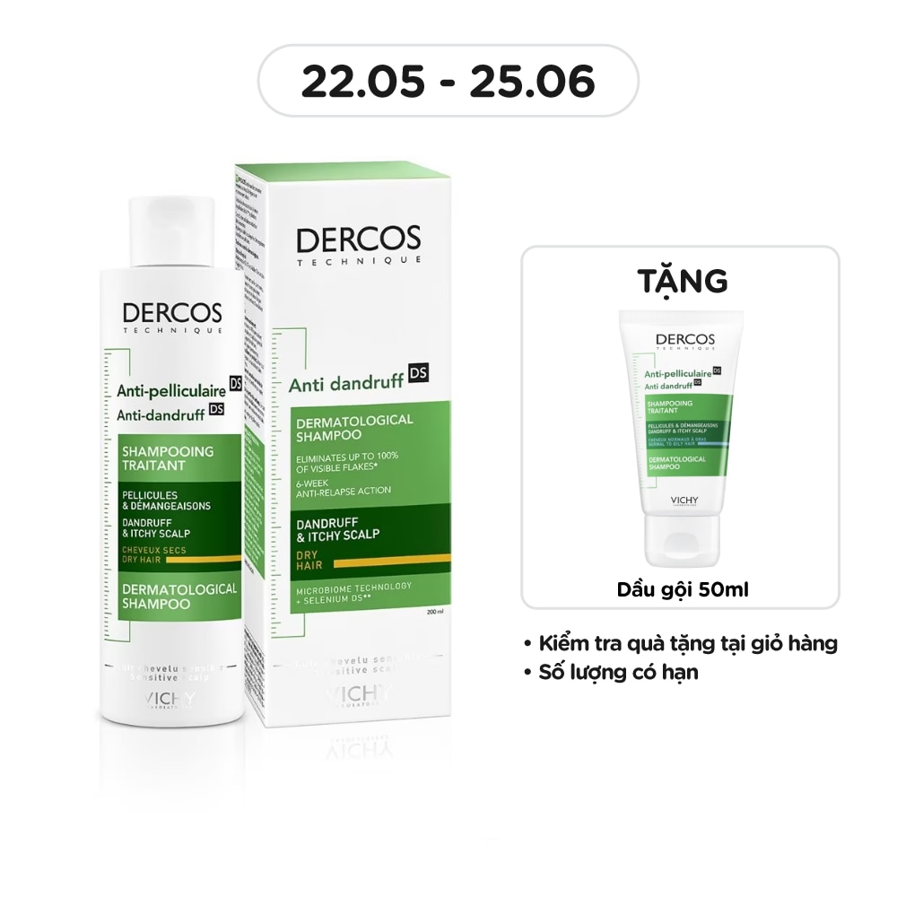 Dầu Gội Vichy Giảm Gàu Cho Da Đầu Dầu Dercos Shampoo Dandruff & Itchy Scalp 200ml