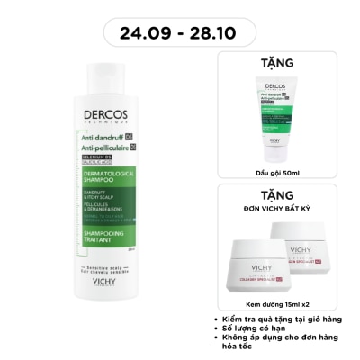 VICHY Dầu Gội Vichy Giảm Gàu Cho Da Đầu Dầu Dercos Shampoo Dandruff & Itchy Scalp 200ml image
