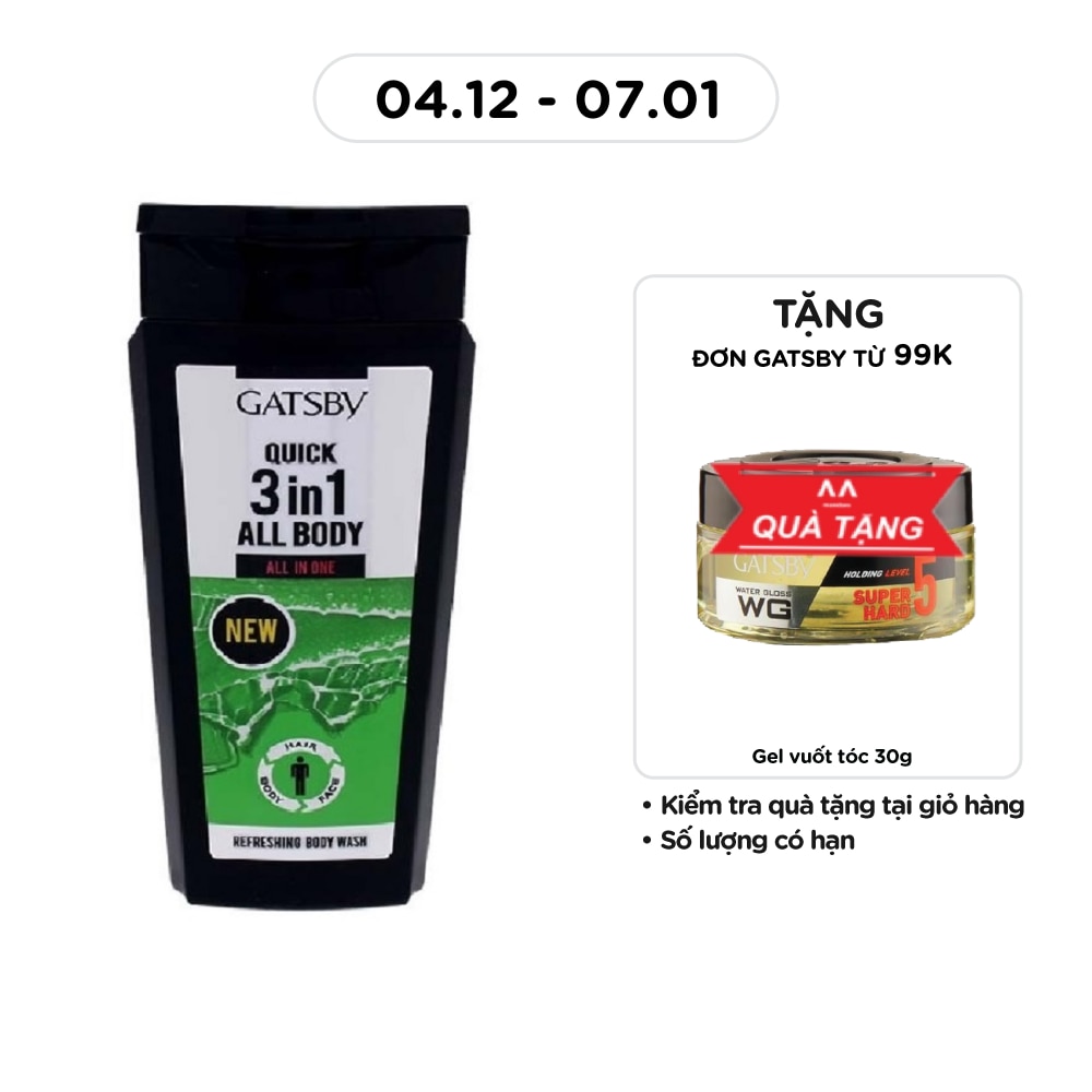 Sữa Tắm Gatsby Cho Nam Quick 3 in 1 All Body 250ml