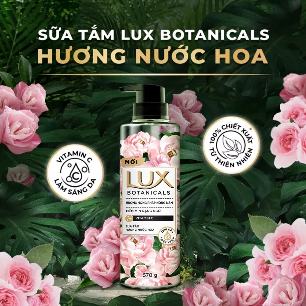 Sữa Tắm Lux Botanicals Hương Hồng Pháp Nồng Nàn 570g (562ml)