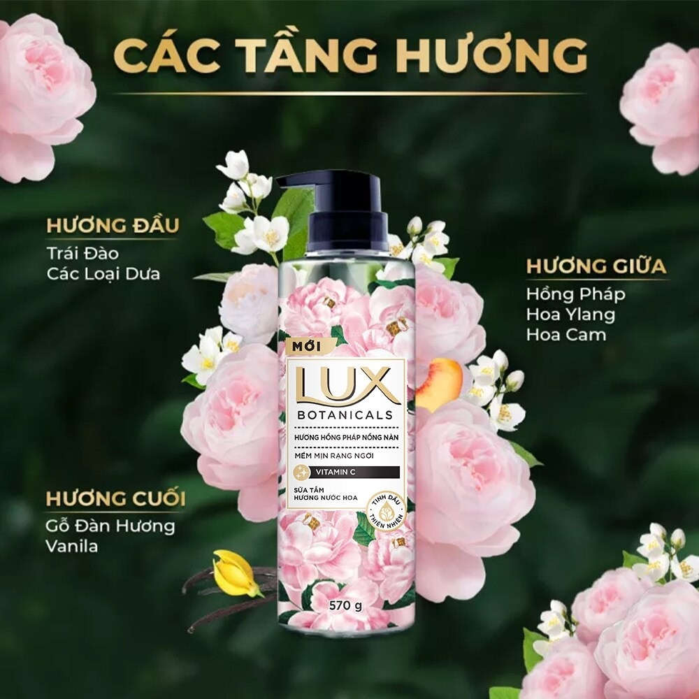 Sữa Tắm Lux Botanicals Hương Hồng Pháp Nồng Nàn 570g (562ml)