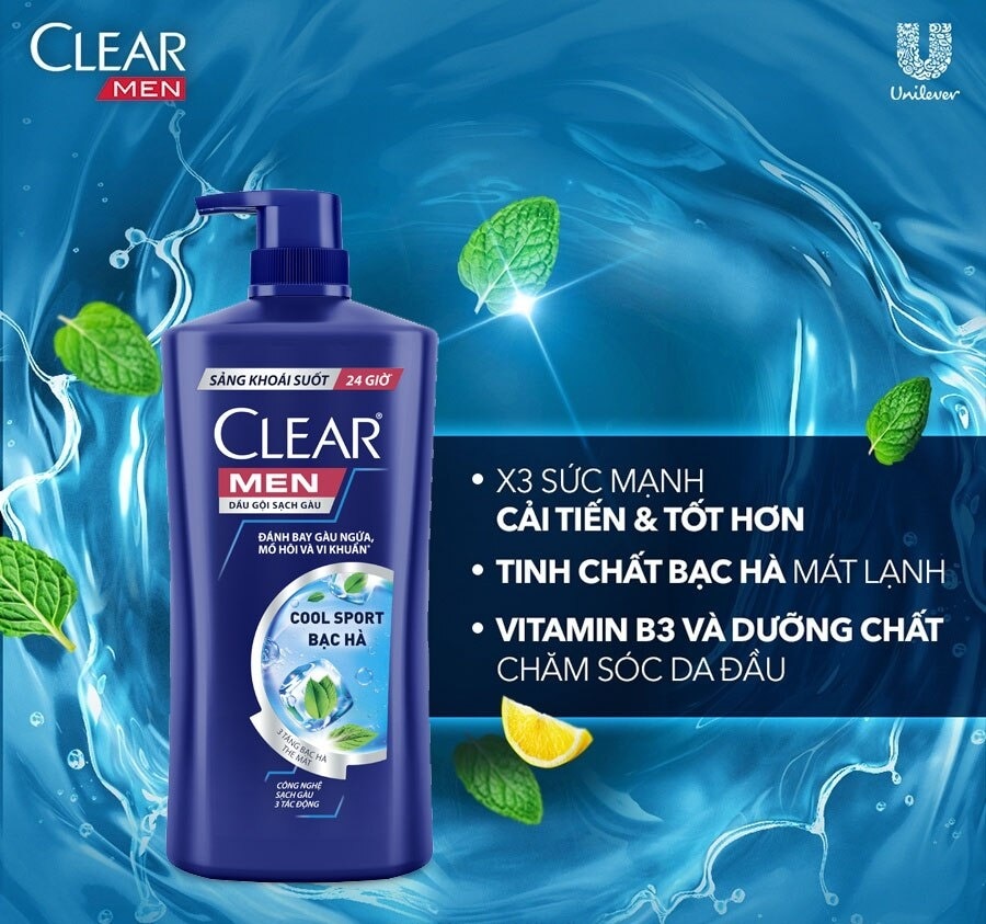 Dầu Gội Sạch Gàu Clear Men Cool Sport Bạc Hà 630g (612ml)