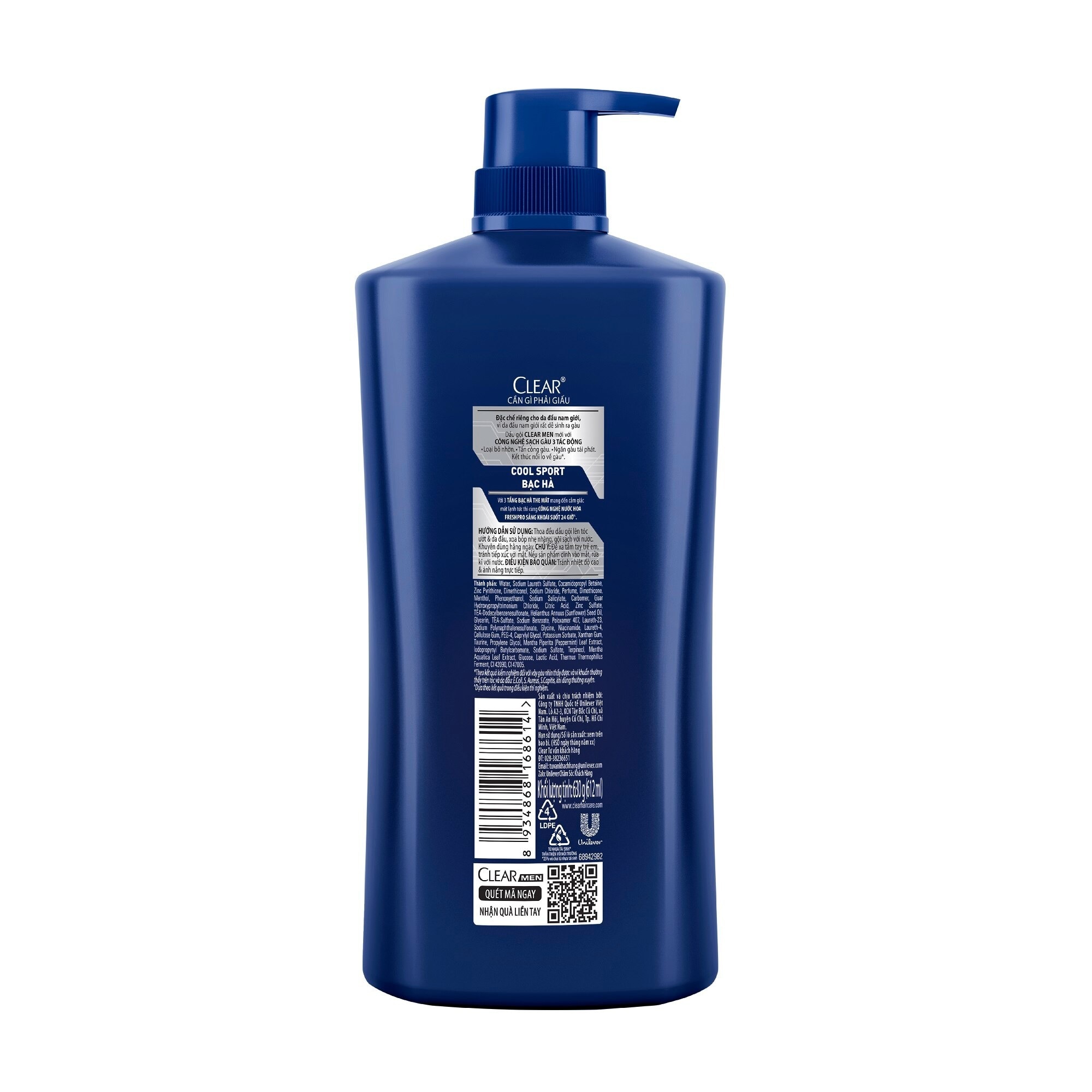 Dầu Gội Sạch Gàu Clear Men Cool Sport Bạc Hà 630g (612ml)