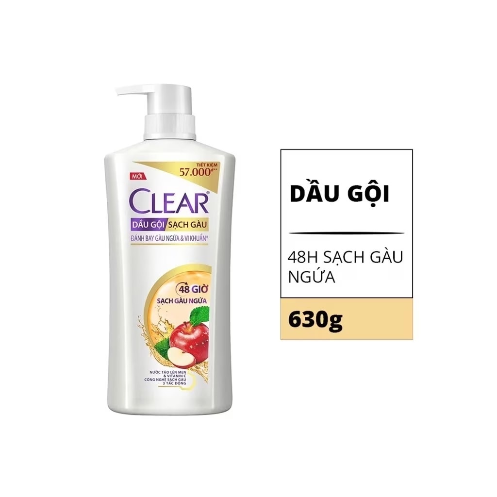 Dầu Gội Sạch Gàu Clear 48 Giờ Sạch Gàu Ngứa 630g (612ml)