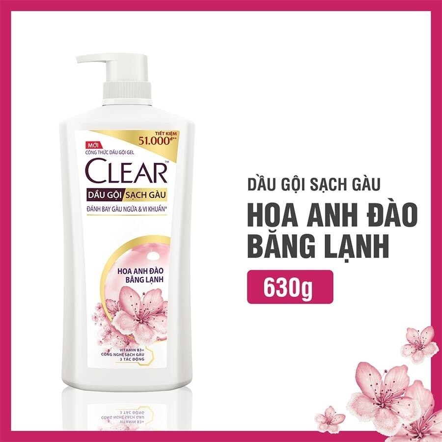 Dầu Gội Sạch Gàu Clear Hoa Anh Đào Băng Lạnh 630g (612ml)