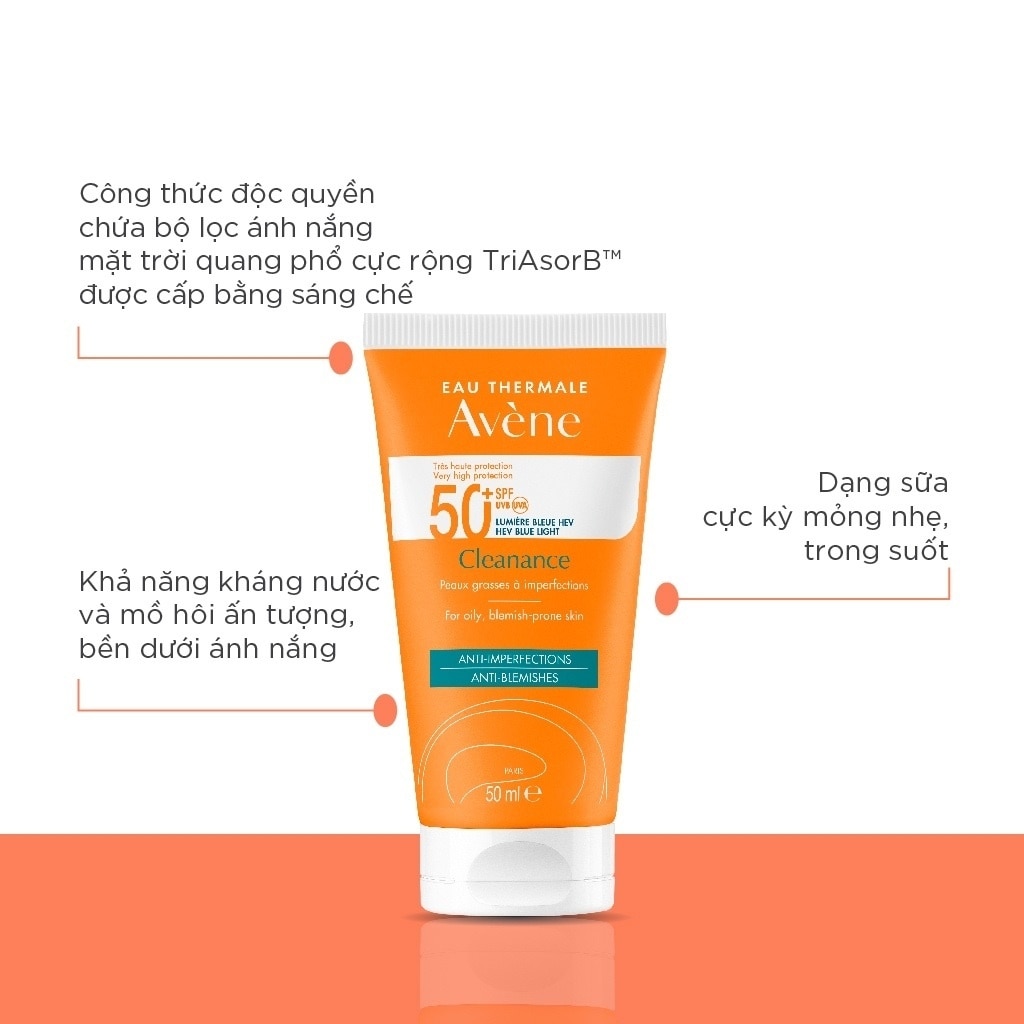 Kem Chống Nắng Avène Cho Da Dầu Mụn Giúp Bảo Vệ Da Khỏi Tia UVA, UVB, Ánh Sáng Xanh 50ml