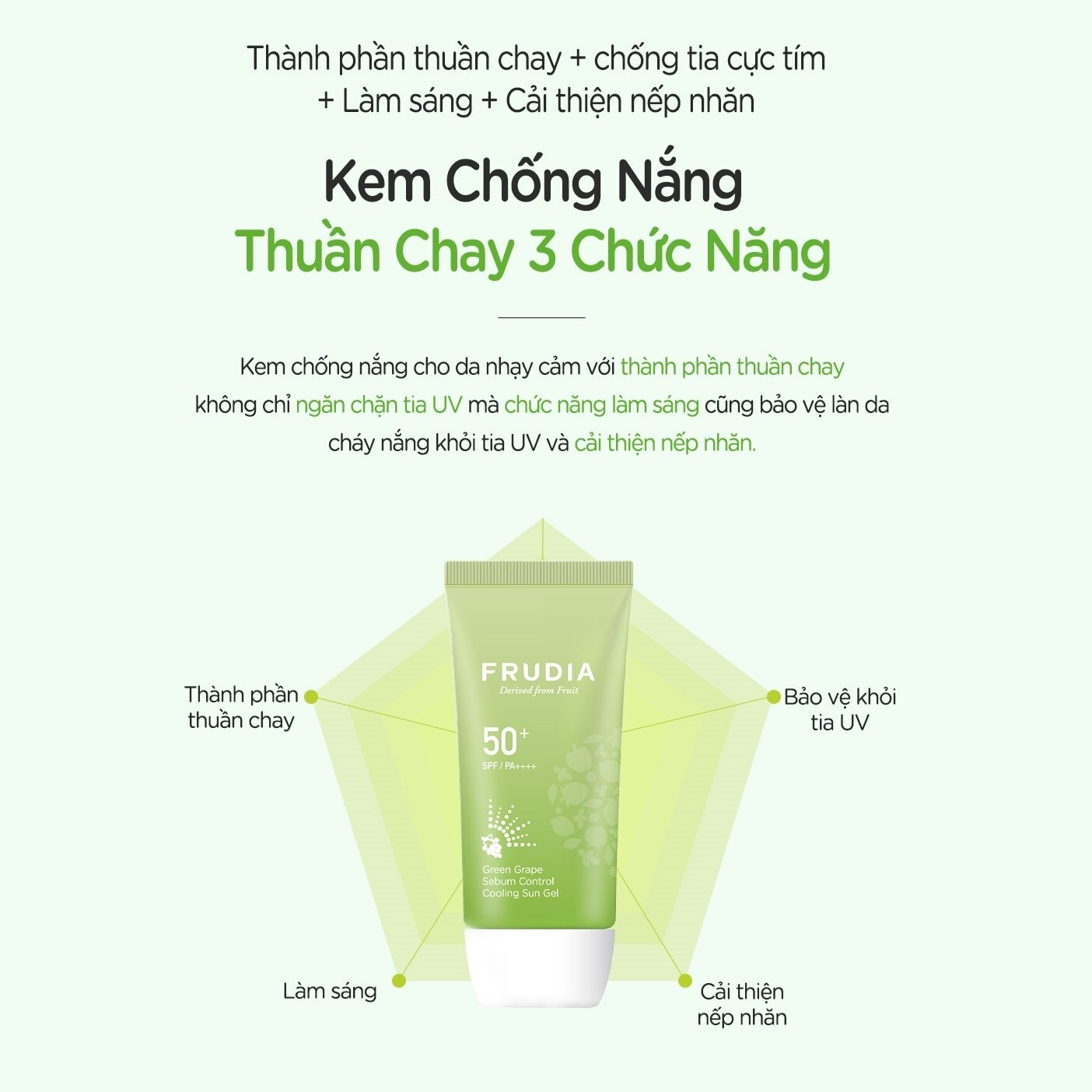 Kem Chống Nắng Kiềm Dầu Frudia Chiết Xuất Nho Xanh Green Grape Sebum Control Cooling Sun Gel 50g