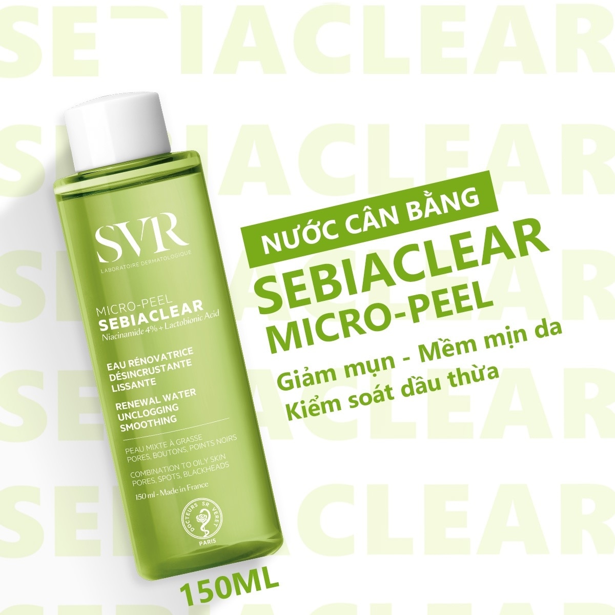 Nước Cân Bằng SVR Sebiaclear Micro-Peel Dành Cho Da Dầu Mụn 150ml