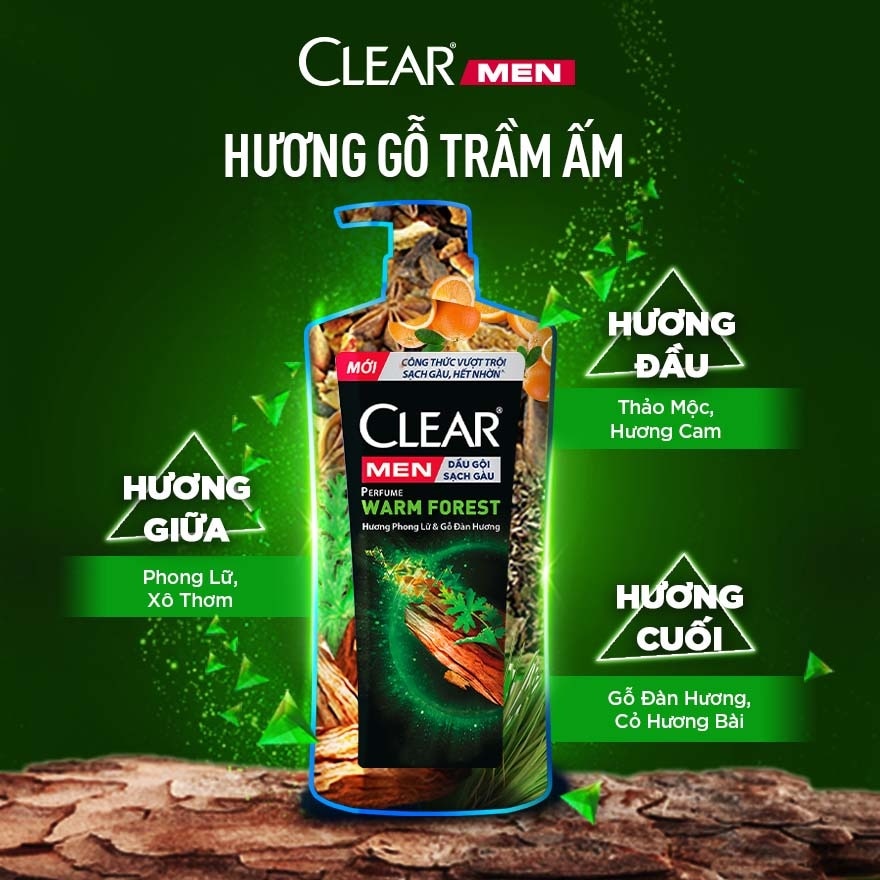 Dầu Gội Clear Men Perfume Warm Forest Hương Phong Lữ & Gỗ Đàn Hương 600g (588ml)