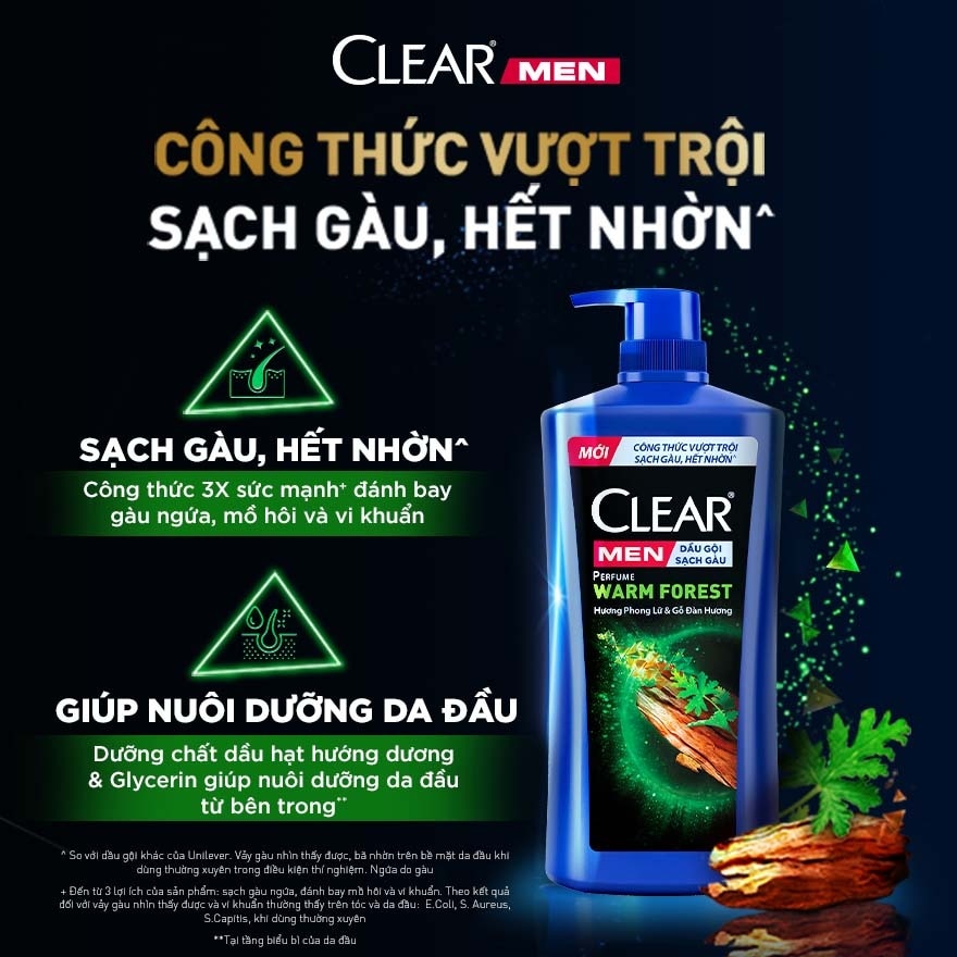 Dầu Gội Clear Men Perfume Warm Forest Hương Phong Lữ & Gỗ Đàn Hương 600g (588ml)