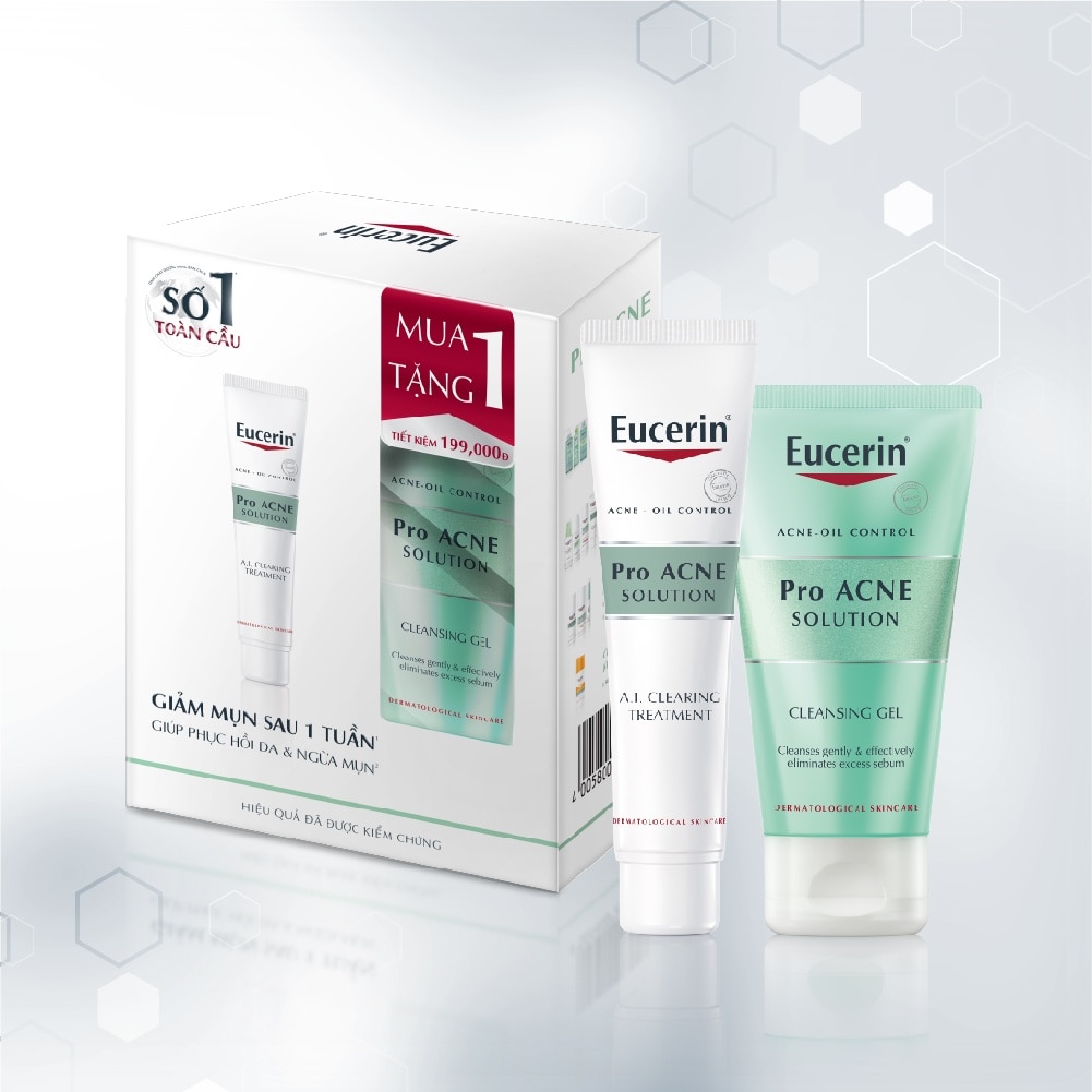 Combo Eucerin Pro Acne Phục Hồi & Ngừa Mụn (Gel Giảm Mụn AI Treatment 40ml + Gel Rửa Mặt 75ml)